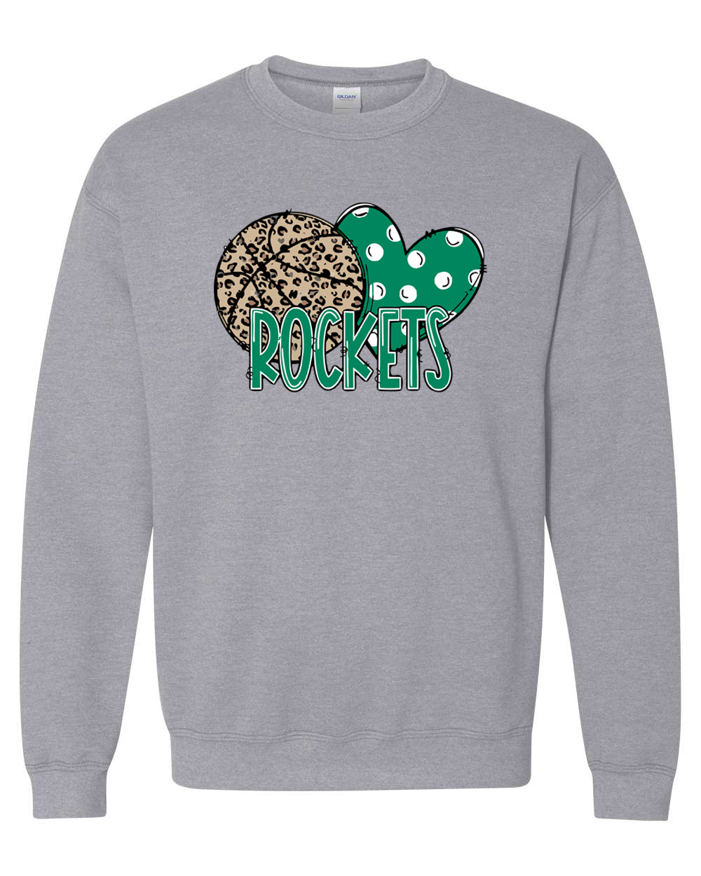 Rock Falls Rockets Heart Basketball Crewneck Sweatshirt | RFHS Spirit Wear