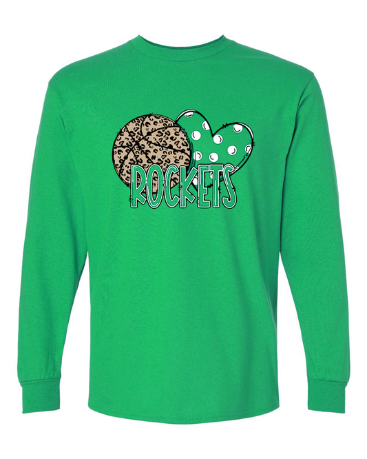 Rock Falls Rockets Heart Basketball Long Sleeve Shirt | RFHS Spirit Wear